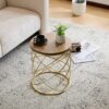Contemporary Golden Side Table With Top And Metal Frame - Natural / Gold - Image 7