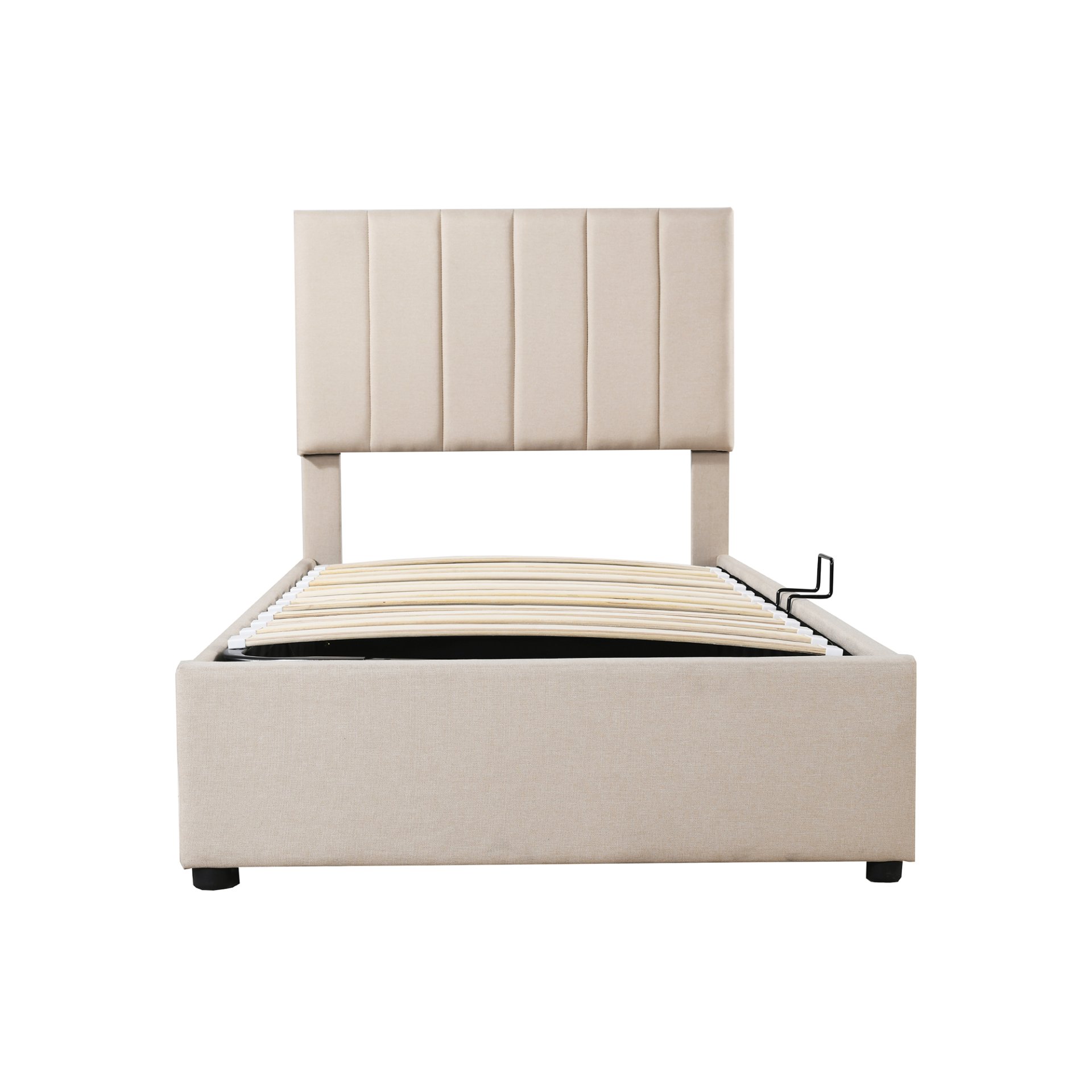 Twin Size Upholstered Platform Bed With A Hydraulic Storage System - Beige - Image 8