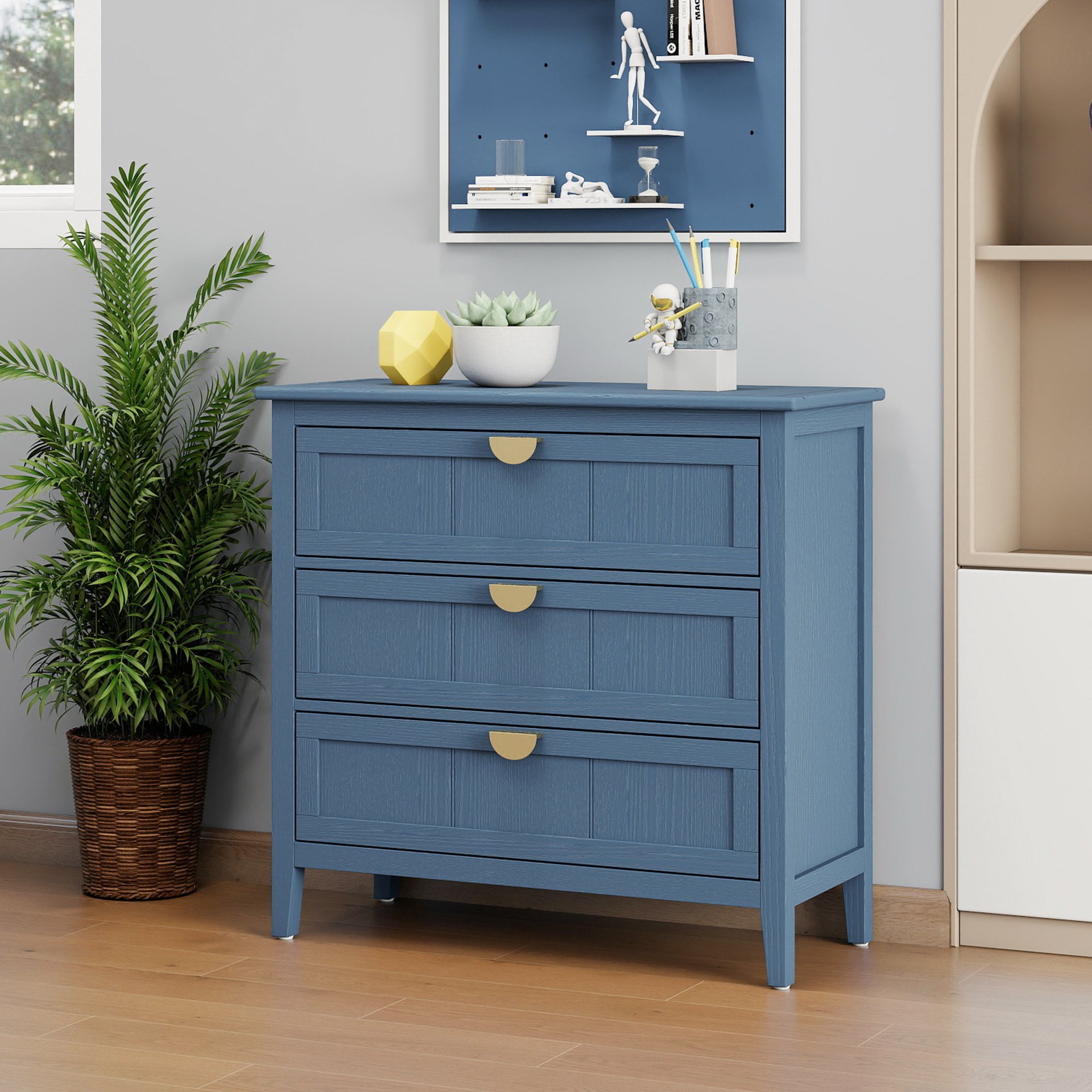 3 Drawer Cabinet For Bedroom - Blue - Image 4