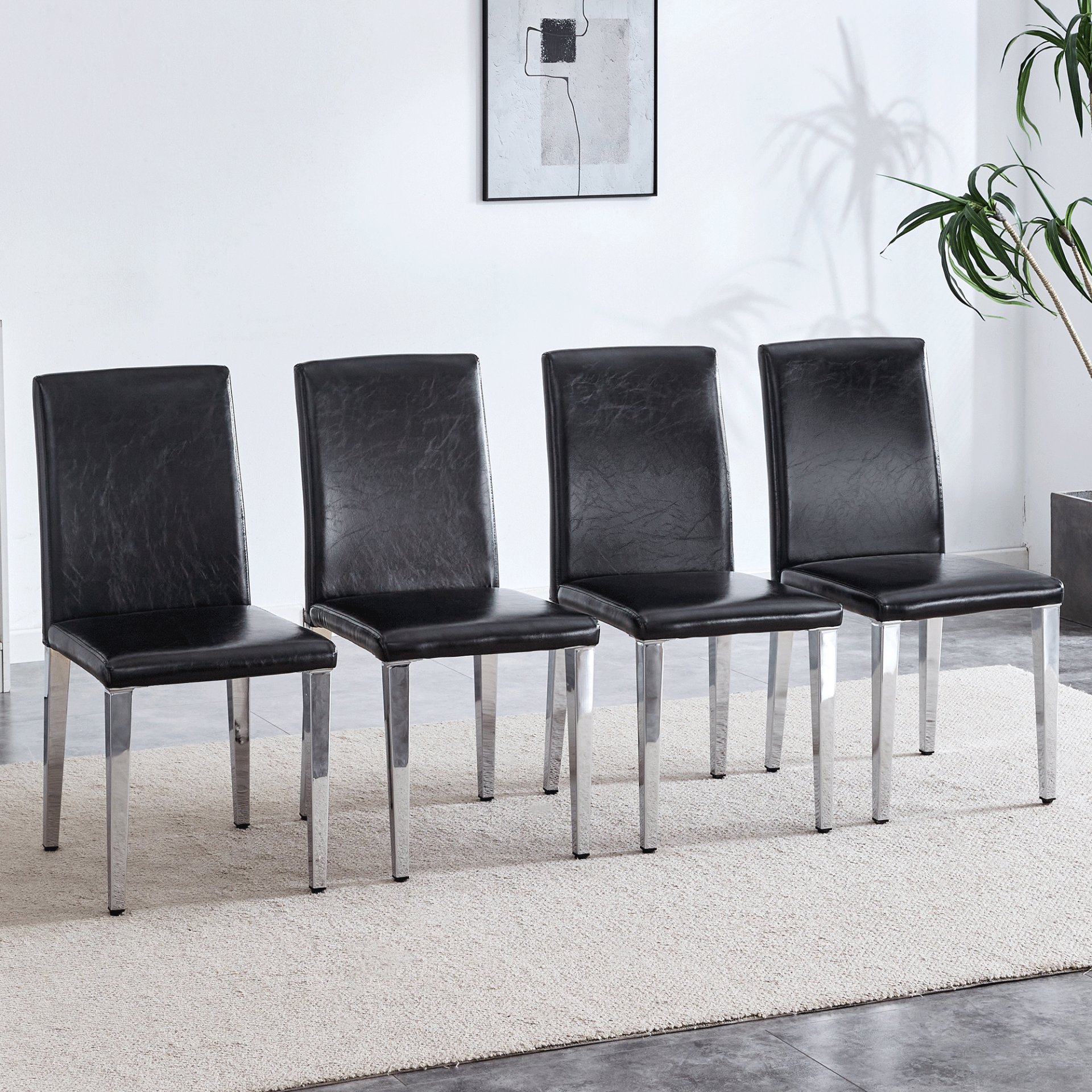 (Set of 4) Backrest Chairs With Silver Metal Legs A Perfect Match For Minimalist And Modern Home Styles - Black / Silver - Image 4