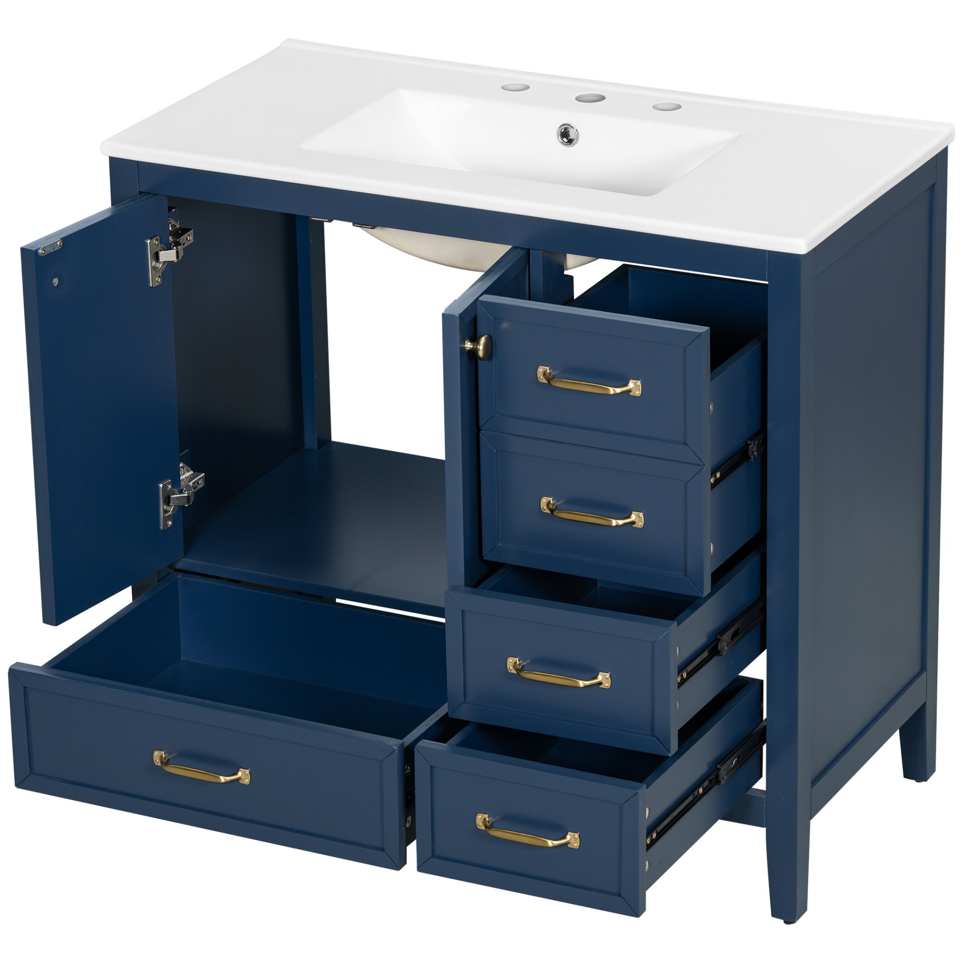 Elegant Vintage 36" Bathroom Vanity With Sink, Soft Closing Door, 4 Drawers Of Different Sizes Frame And Leg - Blue - Image 13