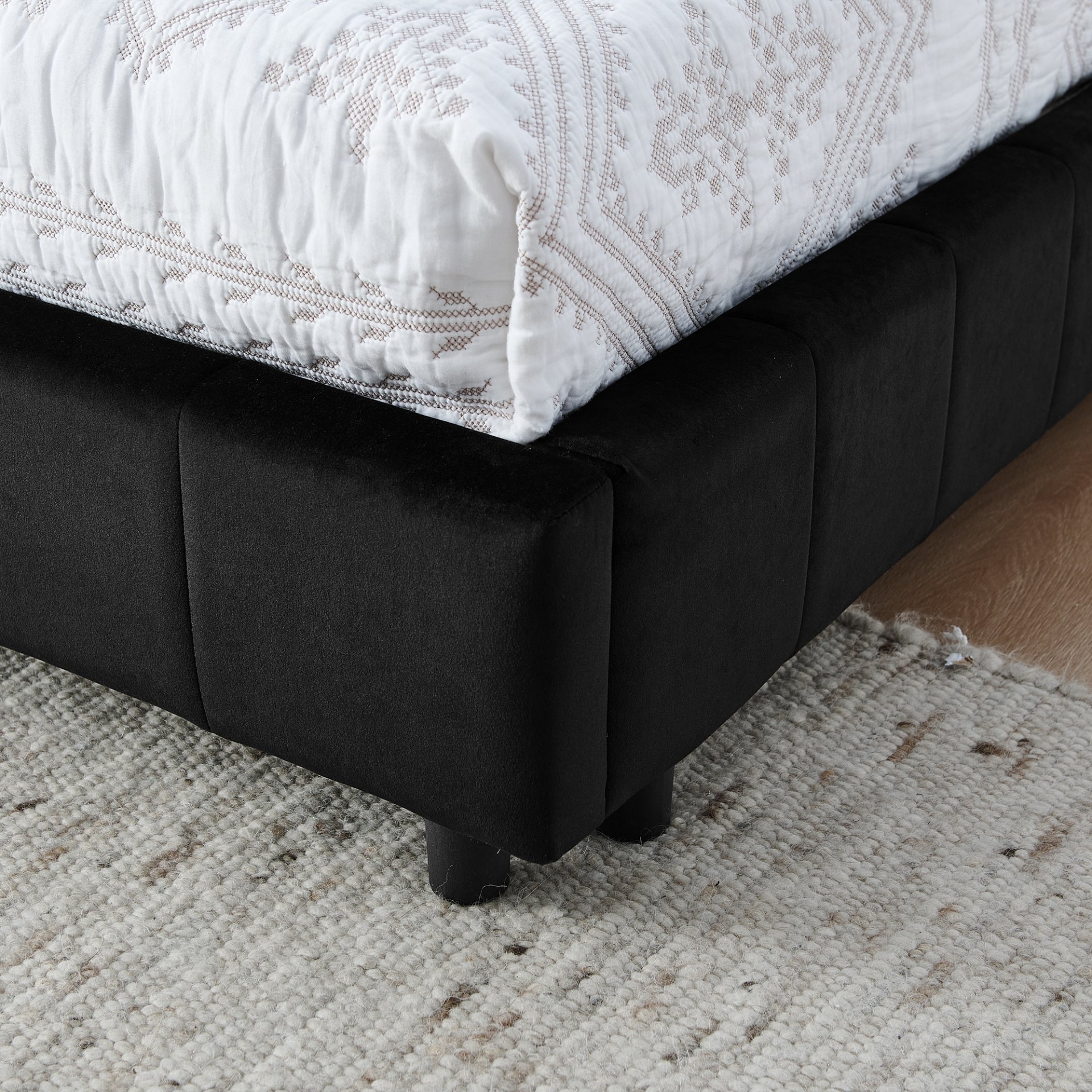 Mid Century Full Size Upholstered Tufted Bed Frame & Comfortable Backrest And Armrests Velvet - Black - Image 7