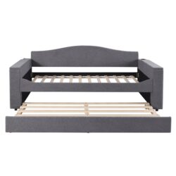 Twin Size Upholstered Daybed With Storage Armrests, Trundle And Latest Integrated Bluetooth Audio System - Gray