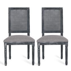 French Country Dining Chair Set With Upholstered Seats And Weathered - Gray