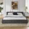 Modern Queen Size Upholstered Bed Frame With Chenille Fabric And Pleated Design - Gray - Image 5