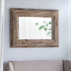 Rectangle Wall Accent Mirror With Distressed Wood Frame - Brown