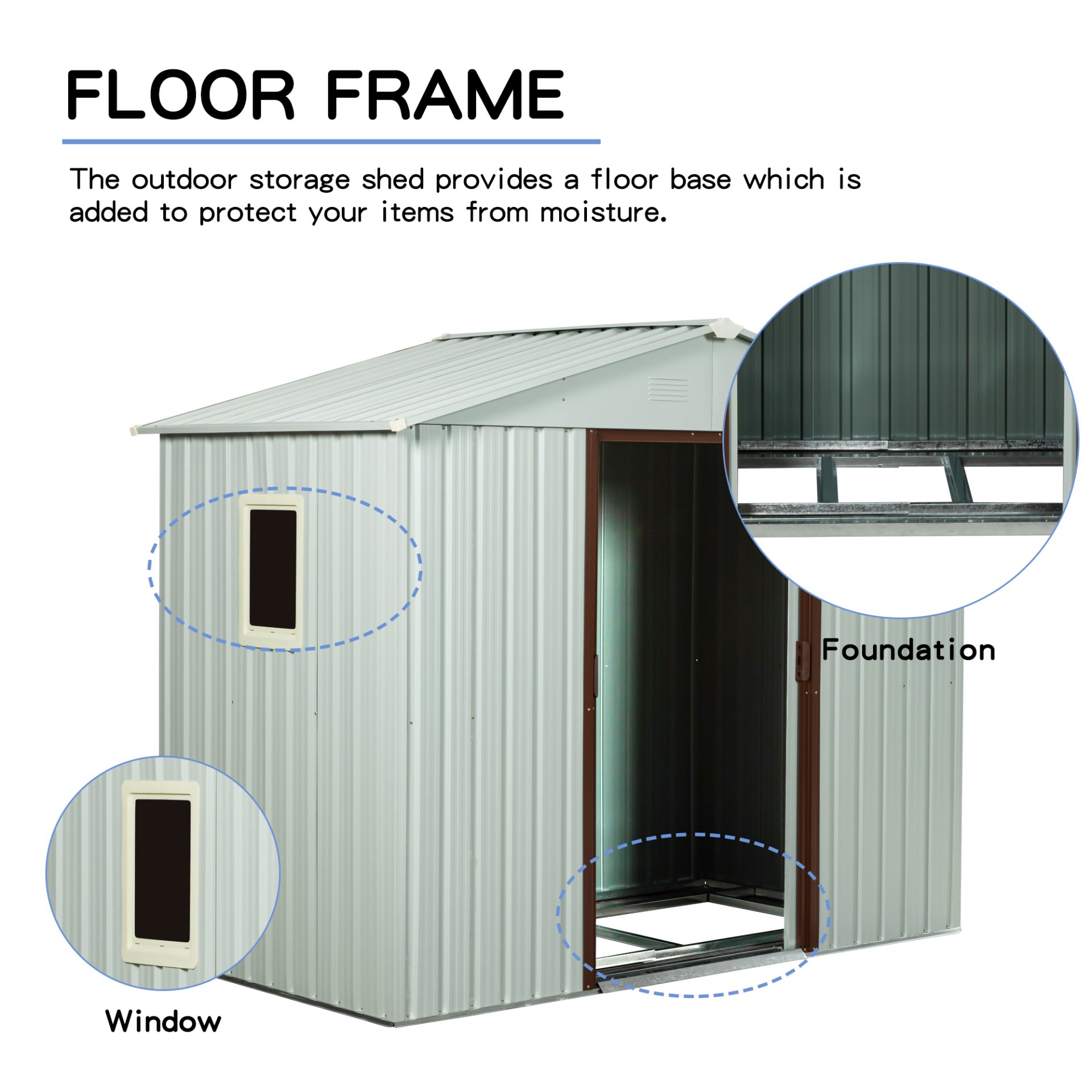 88.98" Outdoor Metal Storage Shed With Window - White - Image 8