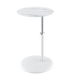 Orbit - End Table With Height Adjustable Marble Textured Top - White