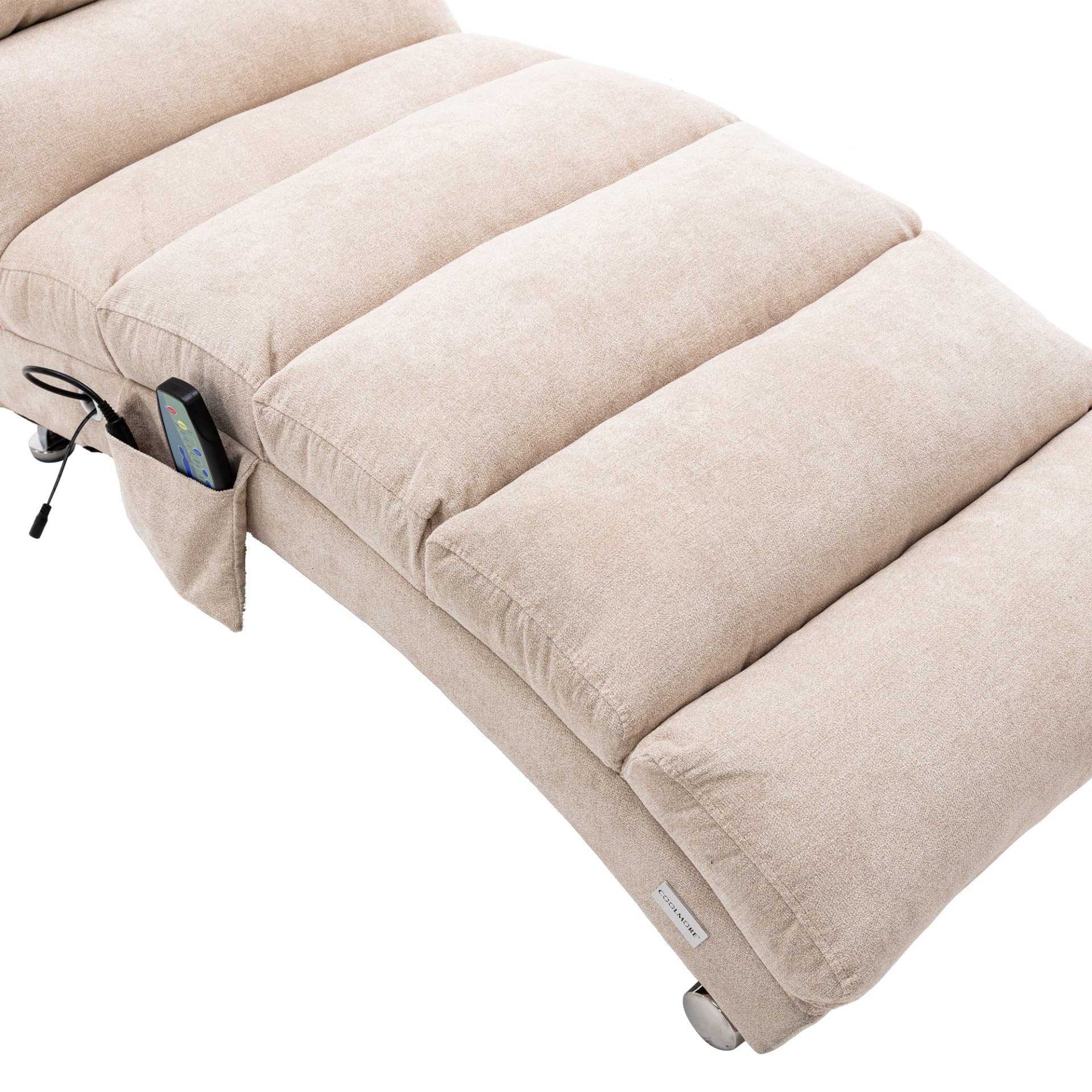 Linen Massage Chaise Lounge Indoor With Remote Control, Ergonomic Electric Massage Lounger - Beige - Image 21