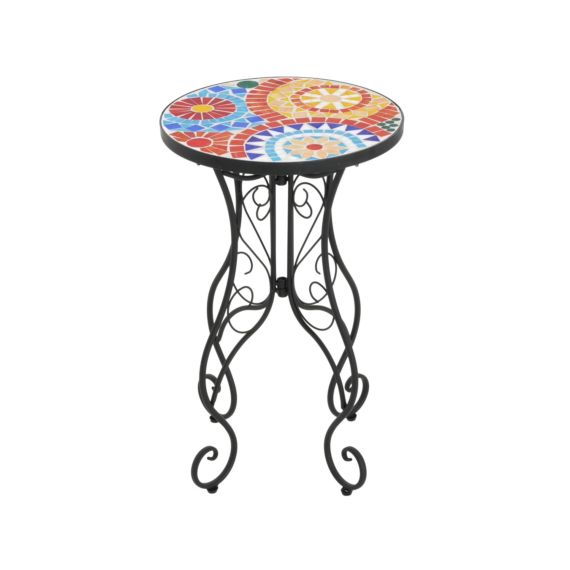 Outdoor Side Table With Ceramic Tile Top And Powder Coated Steel Frame - Black / Colorful - Image 5