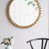 Wood Round Mirror With Beaded Frame, Circle Wall Mirror For Living Room Bedroom Entryway - Brown - Image 3