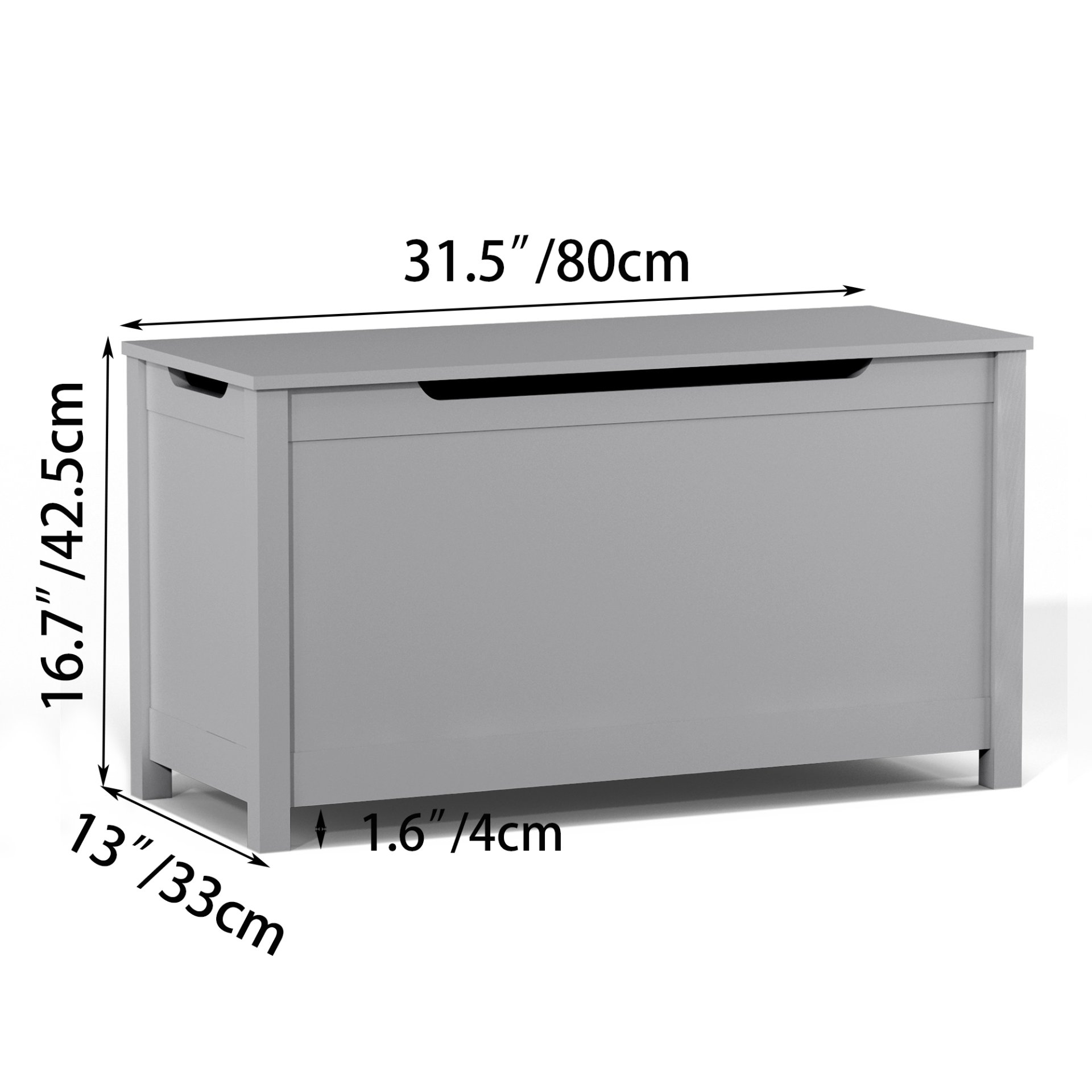 Kids Wooden Toy Box Storage With Safety Hinged Lid For Ages 2+ - Gray - Image 3