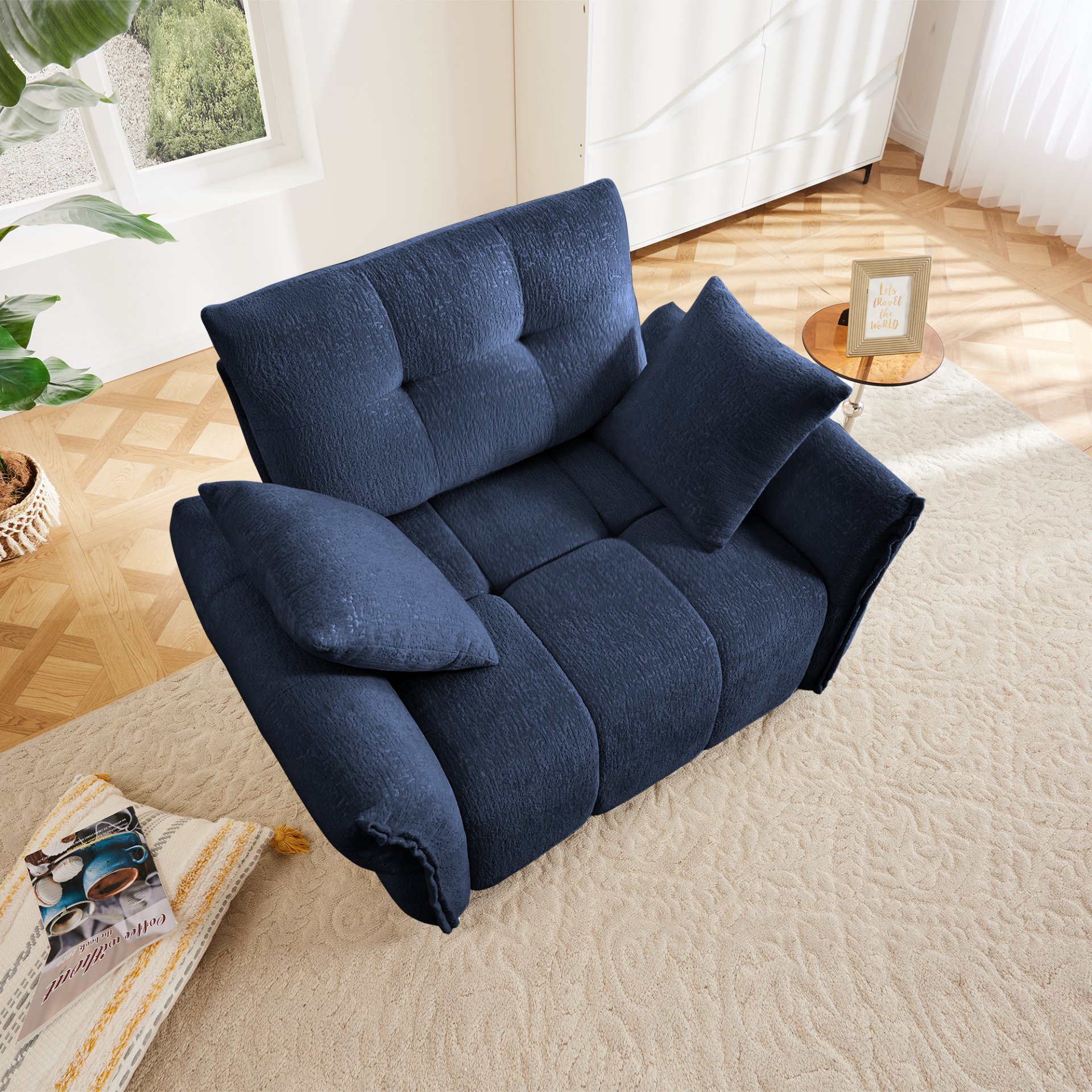 Modern Ergonomic Single Seater Sofa With High Resilience Support Cushions And Throw Pillows - Blue - Image 3