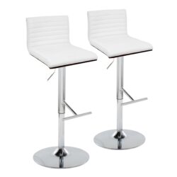 Mason - Contemporary Adjustable Barstool With Swivel With Straight T Footrest (Set of 2) - Chrome / Walnut / White