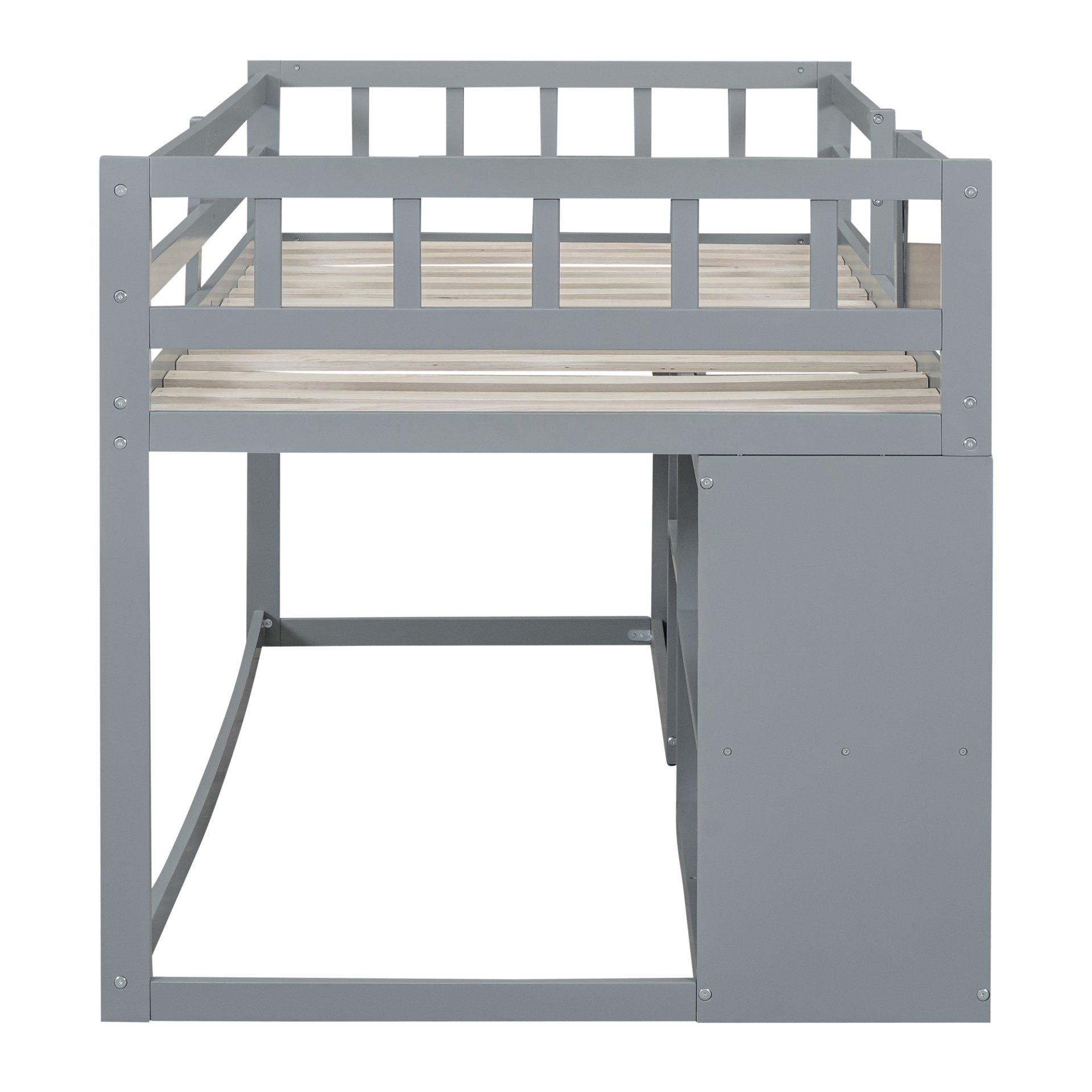 Twin Size Low Loft Bed With Rolling Desk, Shelf And Drawers - Gray - Image 14
