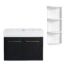 Modern Wall Mounted Bathroom Vanity With Thick Edged Resin Sink And Storage Rack Plywood - Black Chestnut - Image 6