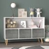 Kids Bookcase With Collapsible Fabric Drawers, Children's Book Display, Toy Storage Cabinet Organizer - White / Gray - Image 17