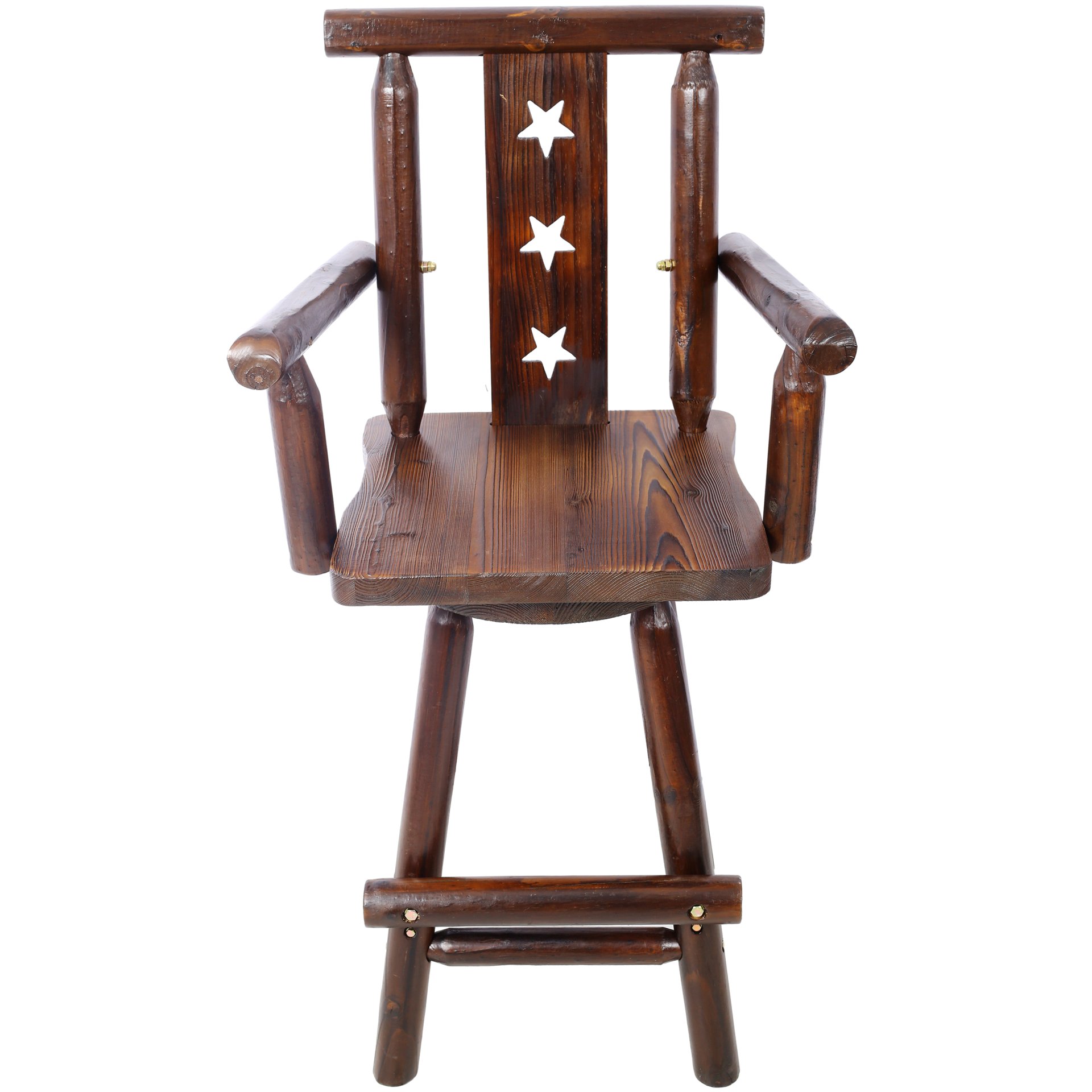 Rustic Tall Bistro Chair Decorative Star Backrest And Footrest, Fir Wood, 4 Foot - Brown - Image 11