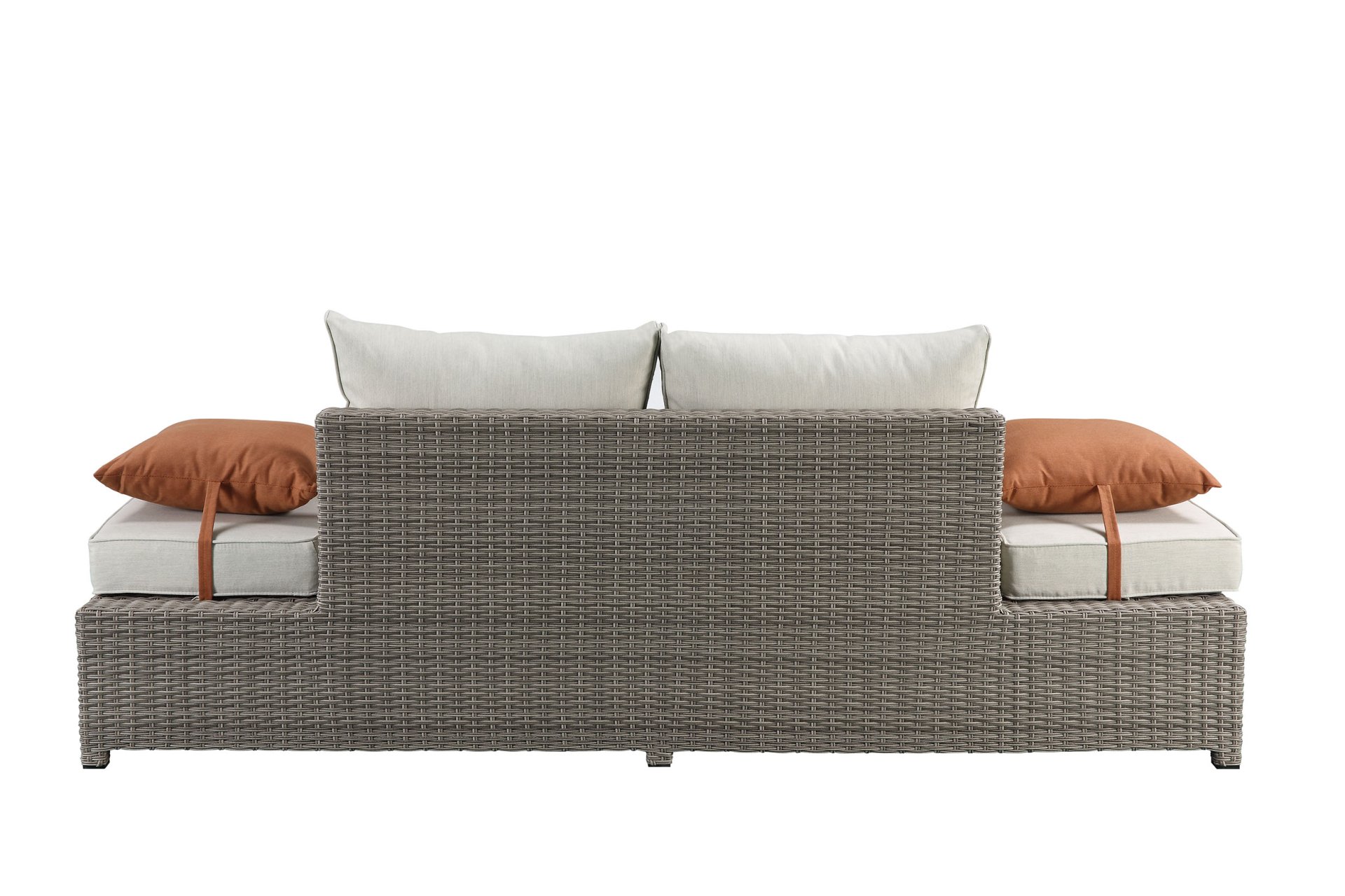 Salena - All Weather Wicker Patio Sofa & Ottoman With 2 Toss Pillows - Beige / Gray - Image 7