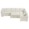 L-Shaped Sofa Convertible Sofa Bed Pull Out Sofa Sleeper With Two Back Pillows, Two USB Ports And Two Power Sockets For Living Room - Beige - Image 10