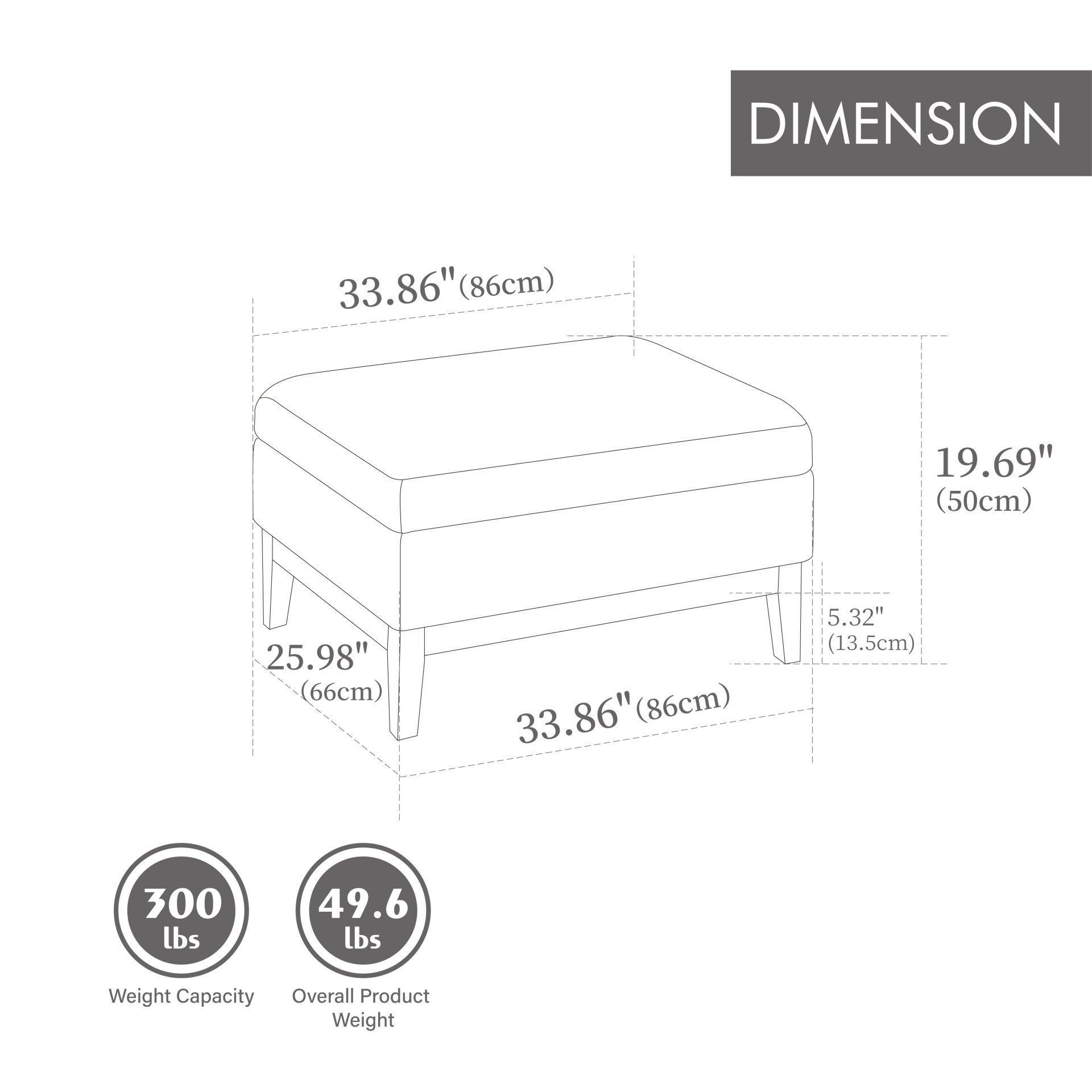 Upholstered Wood Base Storage Ottoman With Reversible Lid Coffee Table, Foot Stool Square Footrest With Rubberwood Legs For Living Room Bedroom Entryway And Office - Black - Image 2