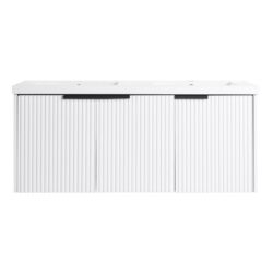 Contemporary Wall Mounted Bathroom Vanity With Resin Double Sink & Soft Close Doors - White