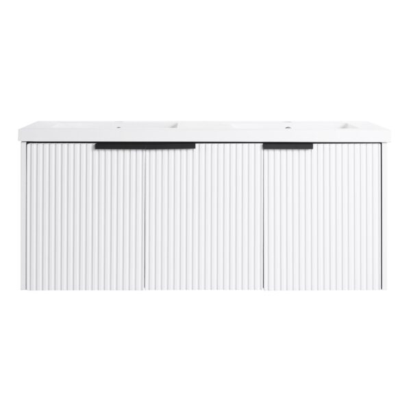 Contemporary Wall Mounted Bathroom Vanity With Resin Double Sink & Soft Close Doors - White