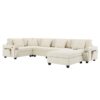 U Shaped Sectional Sofa 6 Seat Couch Set With Oversized Ottoman, Hidden Armrest Storage And Cup Holders USB Charging Ports Wide Seat Sofa - Off White - Image 2