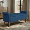 Upholstered Storage Bench With Rolled Armrests - Blue - Image 2