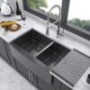 Double Bowl Farmhouse Sink, Stainless Steel Apron Front 16 Gauge - Gunmetal Black - Image 3