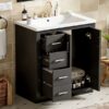 Bathroom Vanity With Ceramic Sink Combo, Frame Bathroom Storage Cabinet, Freestanding Vanity Set With 3 Drawers & Soft Closing Doors - Black - Image 23