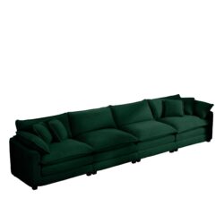 Modern Upholstered Corduroy Fabric 4 Seater Sofa With Arm And Throw Pillows - Green