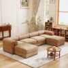 Modular Sectional Sofa With Storage Ottoman Extra Large U Shaped Convertible Couch Deep Seat Cylindrical Backrest And Armrests Chenille - Camel - Image 11