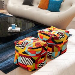 Pouf Luxury Oversized Bean Bag Cube Ottoman - Colorpop Multicolored Embroidery