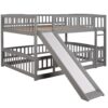 Full Over Full Low Bunk Bed With Slide, Fence And Ladder - Gray - Image 4