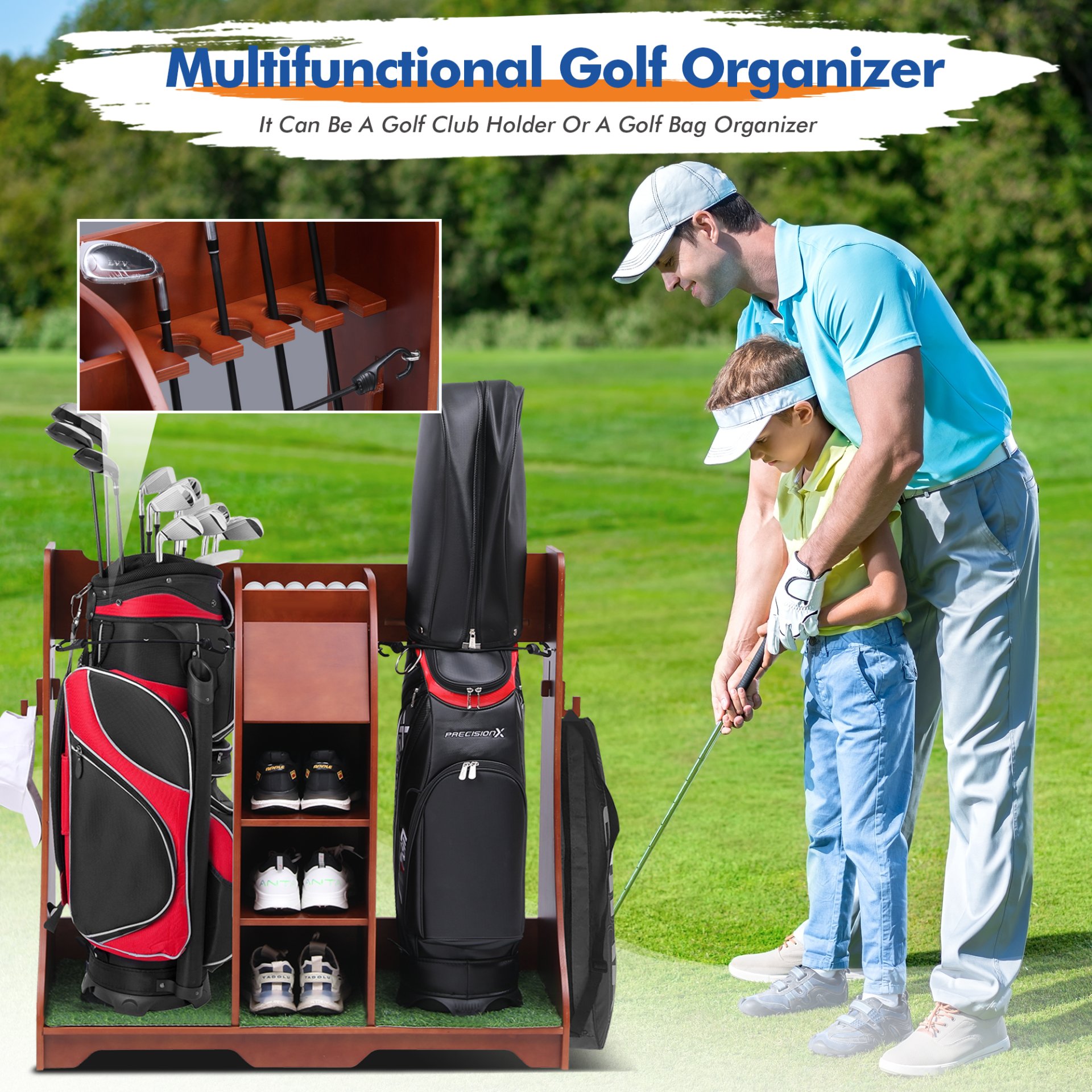 Wood Freestanding Adjustable Multi Use Golf Shelf - Reddish Brown - Image 2