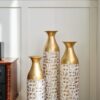 Mother's Day Gift Set Gilded White 3D Relief Flower Metal Vase Set - White / Gold - Image 10