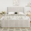 King Size Luxurious Corduroy Upholstered Bed Frame With Vertical Stripe Wingback Headboard And High Footboard - Light Gray - Image 4