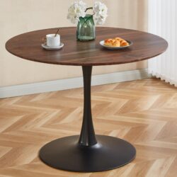 Tulip Table Mid-Century Dining Table For 4 - 6 People With Round MDF Table Top, Pedestal Dining Table, End Table Leisure Coffee Table - Walnut