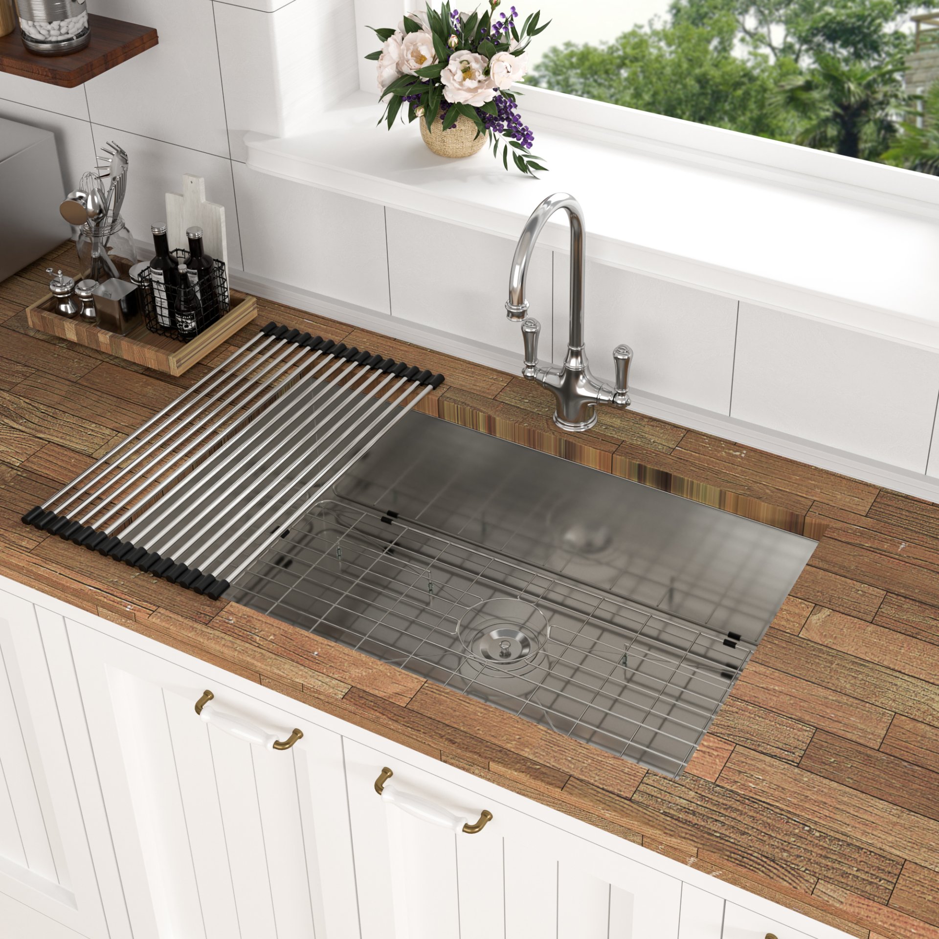 Modern 33" Undermount Stainless Steel Kitchen Sink 16 Gauge, 9" Deep Single Bowl - Black - Image 6