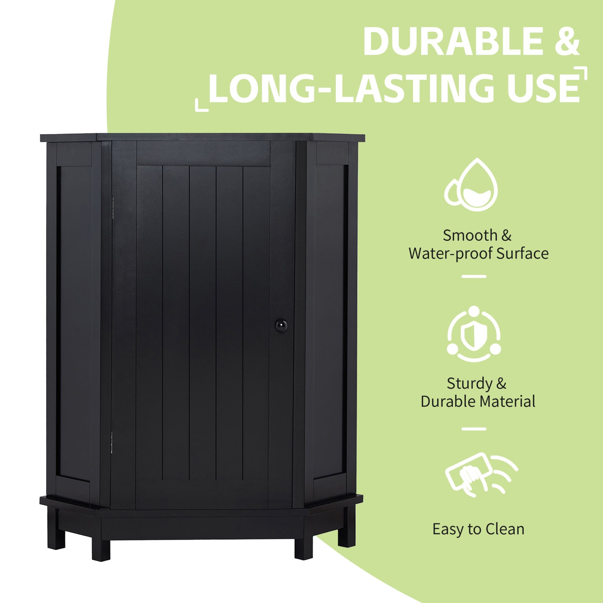 Bathroom Cabinet Triangle Corner Storage Cabinet With Adjustable Shelf Modern Style - Black - Image 6