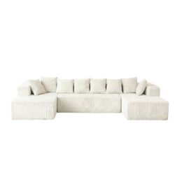 Modular U Shaped Sectional Sofa, 4 Seater Chaise Lounge With Reversible Design Striped - Beige