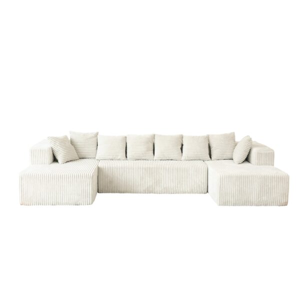 Modular U Shaped Sectional Sofa, 4 Seater Chaise Lounge With Reversible Design Striped - Beige