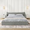 Modern Queen Size Upholstered Bed Frame With Curved Headboard, Velvet Fabric, No Box Spring Required - Gray - Image 5