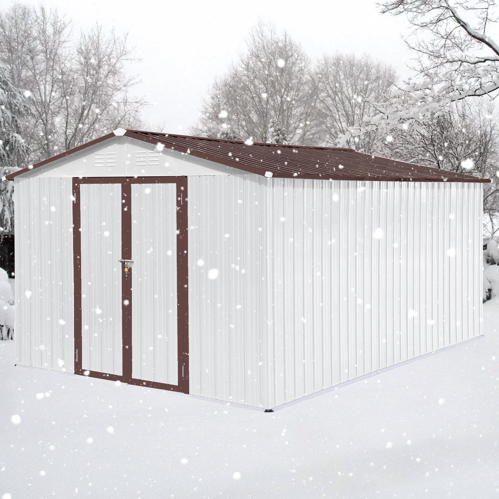 10'x12' Garden Sheds Outdoor Storage Sheds - White / Coffee - Image 5