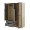 3 Doors Rattan Wardrobe Storage For Bedroom, With 2 Drawers - Gray / Nature - Image 5