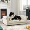 Modern Elegant Rectangle Pet Bed, Durable Elevated Dog Sofa - Beige - Image 2