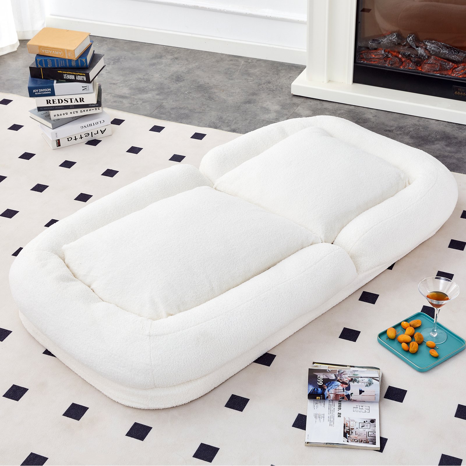 Modern Folding Sofa Chair With Adjustable Positions Plush For Gaming And Relaxation - Beige - Image 9