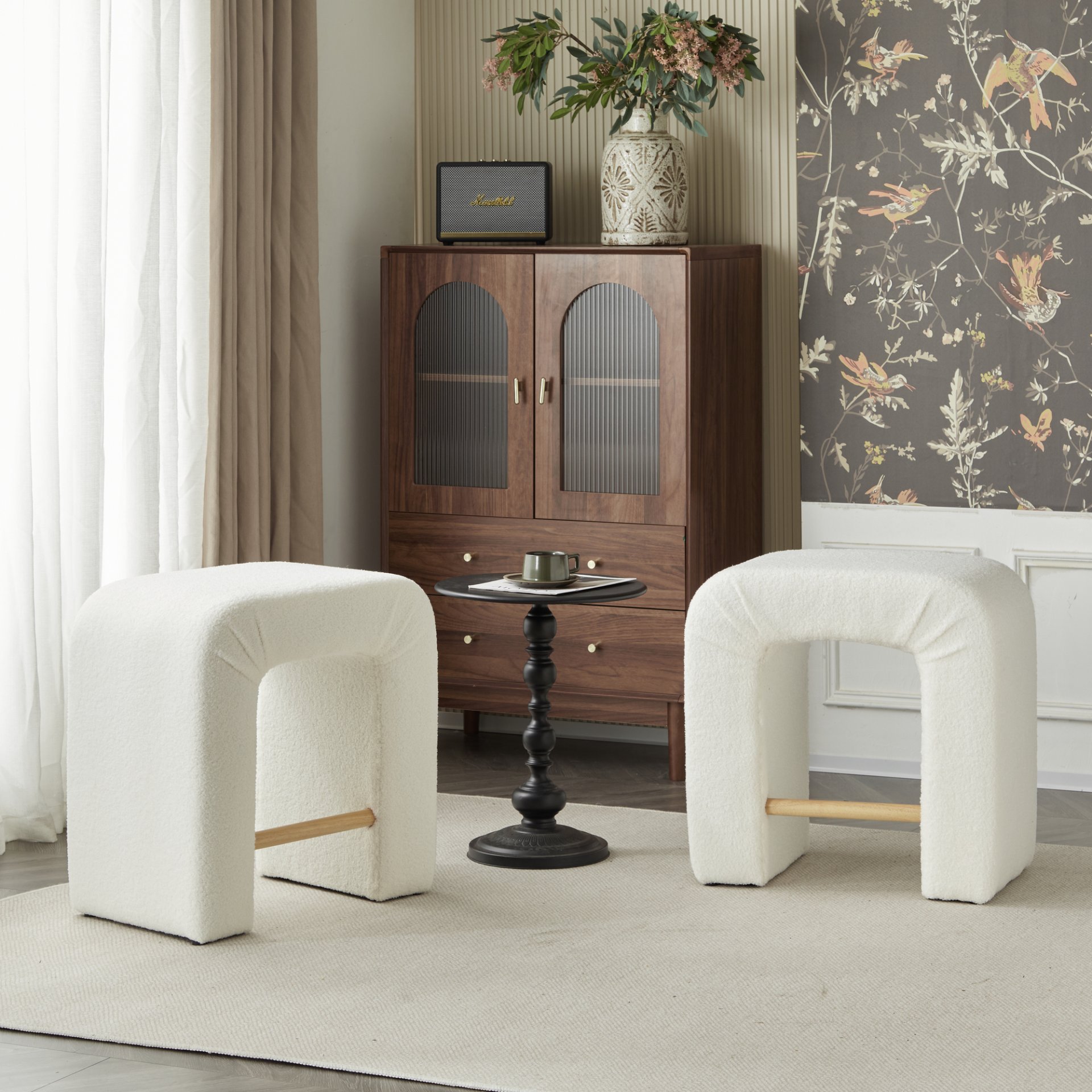 Boucle Stool (Set of 2), Dining Chairs For Home Kitchen Island - White - Image 2