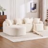 Compression Sofa: Combining Chaise Longue With 3 Seater, Wood Grain Chenille Fabric, Full Sponge Compression Sofa, Combined Sofa With 4 Pillows For Living / Home Furniture / Apartment - White - Image 3